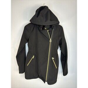 Michael Kors All Weather Coat Jacket Girls 14 Black Gold Zip Fleece Lined Hooded